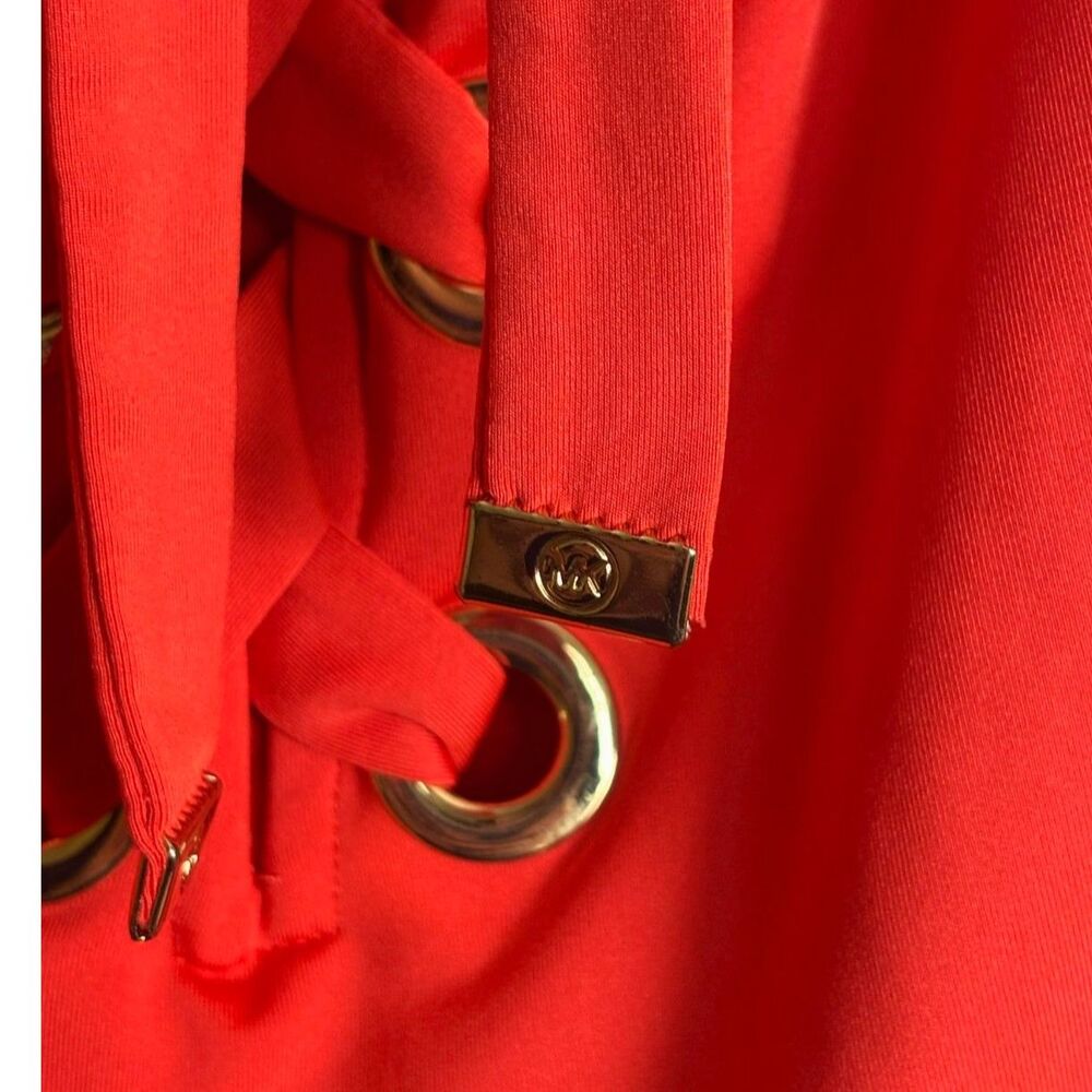 Michael Kors Lace Up Front One Piece Swimsuit Red Coral Grommet Monokini Sz 12 - Picture 5 of 10